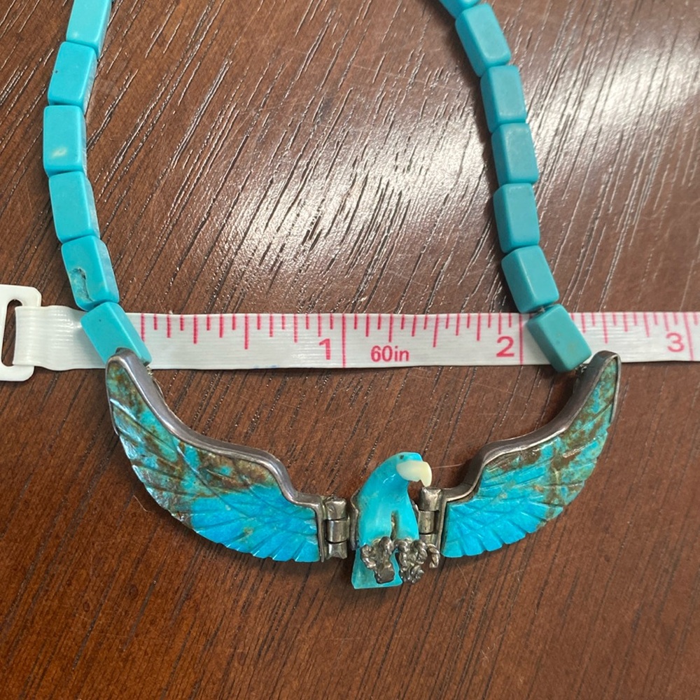 Navajo Native American Turquoise Silver & Mother of Pearl Eagle Necklace - Picture 12 of 17